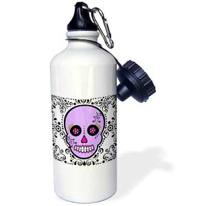 3dRose Day of The Dead Skull Dia De Los Muertos Sugar Skull Purple White Black Scroll Design Sports Water Bottle, 21 oz, White