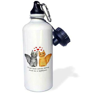 3dRose "Cute Maine Coon Cats True Love Comes Along Once in a Lifetime Silver and Red Tabby" Sports Water Bottle, 21 oz, White