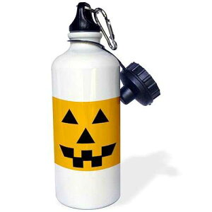3dRose Orange Pumpkin Face-Halloween Art-Autumn Sports Water Bottle, 21 oz, White