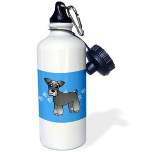 3dRose Cute Miniature Schnauzer Banded Coat (Salt and Pepper) Cartoon Dog Blue with Pawprints Sports Water Bottle, 21 oz, White
