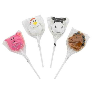 Fun Express Horse, Cow, Pig and Chicken Farm Animal Suckers - 12 Pieces - Individually Wrapped
