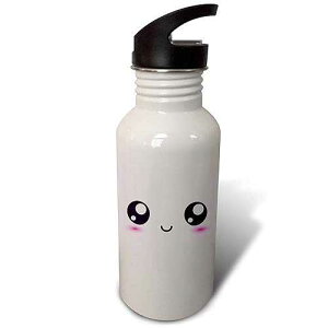 3dRose "Baby Pastel Pink Cute smiling Square Adorable and Kawaii Cartoony Smiling Face Sweet happy Cartoon" Sports Water Bottle, 21 oz, White