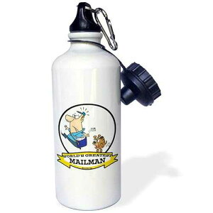 3dRose "Funny Worlds Greatest Mailman II Occupation Job Cartoon" Sports Water Bottle, 21 oz, White