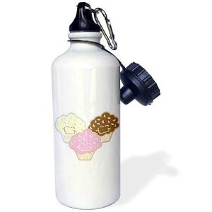 3dRose "Cute Vanilla Strawberry Chocolate Cupcakes" Sports Water Bottle, 21 oz, White