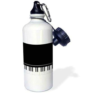 3dRose Black Piano Edge-Baby Grand Keyboard Music Design for Pianist Musical Player and Musician Gifts Sports Water Bottle, 21 oz, White