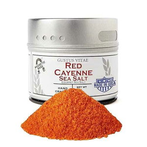 Red Cayenne Sea Salt Authentic Gourmet Finishing Salt Non GMO, All Natural Hand Crafted in Small Batches Made in USA Ultra Premium Seasoning GLP-1 Friendly Artisanal Salt Magnetic Tin Gustus Vitae #18