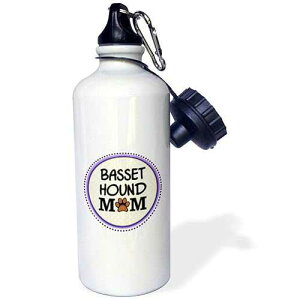 3dRose Basset Hound Dog Mom-Doggie mama by breed-paw print mum-doggy lover-proud pet owner love Sports Water Bottle, 21 oz, White