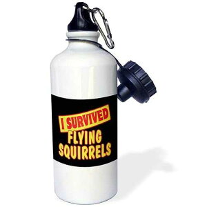 3dRose "I Survived Flying Squirrels Survial Pride And Humor Design" Sports Water Bottle, 21 oz, White