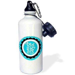 3dRose "Big Sis Sister Blue Scallop And Polka Dots Family Sibling Design" Sports Water Bottle, 21 oz, White