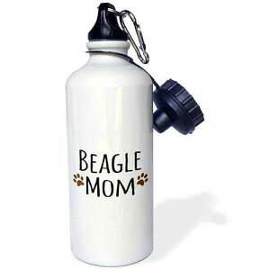 3dRose Beagle Dog Mom Doggie by breed brown muddy paw prints doggy lover proud mama pet owner love Sports Water Bottle, 21 oz, White
