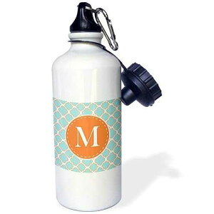3dRose Letter M Monogram Orange and Blue Quatrefoil Pattern Sports Water Bottle, 21 oz, Multicolor