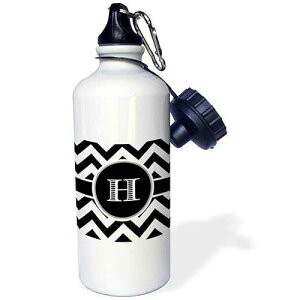 3dRose Black and White Chevron Monogram Initial H Sports Water Bottle, 21 oz, White