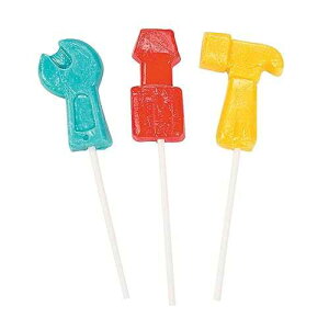 Fun Express Novelty Themed Individually Wrapped Lollipops, 12 Pieces, Tools, Hammers, Wrench, Birthday Party Favors - VBS Vacation Bible School Supplies/Decor