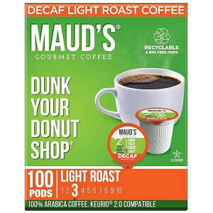 Maud's Decaf Donut Shop Coffee Pods, 100 ct - Decaf Dunk Your Donut Shop - 100% Arabica Light Roast Decaffeinated Coffee, Solar Energy Produced Recyclable Pods Compatible with Keurig K Cups Maker