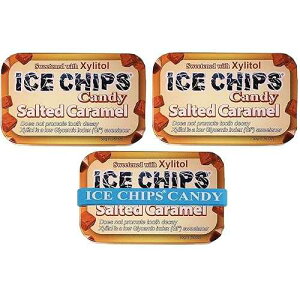 ICE CHIPS Xylitol Candy Tins 5.28 oz total (Salted Caramel, 3 Pack) - Includes BAND as shown