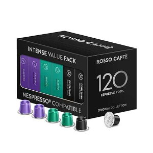 ROSSO CAFFE ROSSO CAFFE Espresso Capsules for Nespresso Machines - 120 Coffee Pods Intense Value Pack - Premium Aluminium Capsules - Strong and Bold Dark Roast