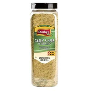 Durkee K[bN & n[u  - 18 IX eA1P[X6 Durkee Garlic & Herb Salt-Free Seasoning - 18 oz. container, 6 per case