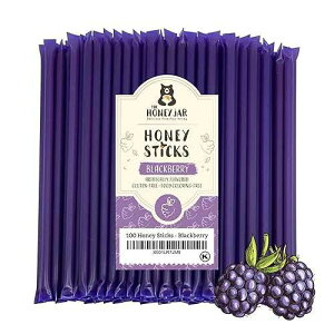 The Honey Jar Blackberry Flavored Honey Sticks - Pure Honey Straws For Tea, Coffee, or a Healthy Treat - One Teaspoon of Flavored Honey Per Stick - Made In The USA with Real Honey - (100 Count)