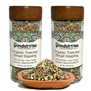 The Grindstone, Organic Tuscany bread dipping mix, perfect seasoning spice with extra virgin olive oil, bread, pasta topper, 2 oz. glass bottle with sifter, Pack of 2