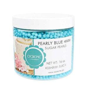 O'Creme Blue Edible Sugar Pearls Cake Decorating Supplies for Bakers: Cookie, Cupcake & Icing Toppings, Beads Sprinkles For Baking, Certified, Candy Sugar Ball Accents (4mm, 32 Oz)