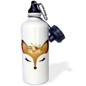 3dRose �E�H�[�^�[�{�g���A21�I���X�A�z���C�g 3dRose Glam Faux Gold Floral Fox Face Illustration Flip Straw 21oz Water Bottle