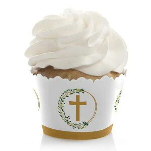 Big Dot of Happiness Elegant Cross - Religious Party Decorations - Cupcake Wrappers - Set of 12