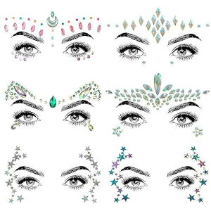 SHINEYES 6 Pcs Music Festival Face Jewels, Rhinestone Rave Face Gems Glitter,Crystal Birthday Party Festival Face Sticker, Eyes Face Body Temporary Tattoos for Festival Party