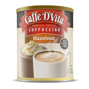 Caffe D'Vita Hazelnut Cappuccino - Instant Coffee Powder Mix, Gluten Free, No Cholesterol, No Hydrogenated Oils, No Trans Fat, 99% Caffeine Free - 16 Oz Can, 6-Pack Caffe D'Vita Hazelnut Cappuccino - Instant Coffe