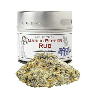 Garlic Pepper Rub | Gourmet Seasoning | Artisanal Spice Blend | Non GMO, All Natural | Handmade in Small Batches in USA | GLP-1 Friendly | Magnetic Tin | Gustus Vitae | #7
