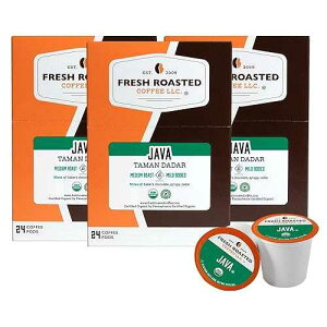 Fresh Roasted Coffee, Organic Java Taman Dadar, Medium Roast, 72 Pods for K Cup Brewers