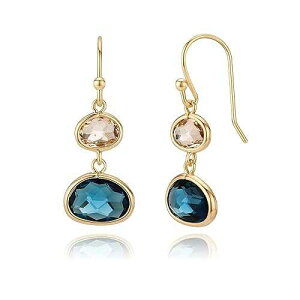 MJLULU Simulated Navy Blue Sapphire & Champagne Topaz Crystal Earrings - 14k Gold-Plated, Hypoallergenic Dangle Drops, Lightweight & Comfortable for All-Day Wear, Ideal Gift