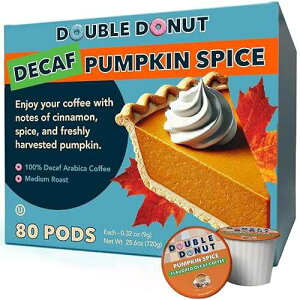 Double Donut Coffee Double Donut Medium Roast Decaf Coffee Pods, Pumpkin Spice Flavored, for Keurig K-Cup Machines, 80 Single-Serve Capsules per Box