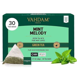 VAHDAM, Mint Green Tea Bags (30 Count) 100% Pure Leaf Tea, High Grown, Low Caffeine, Non GMO, Gluten Free Individually Wrapped Plant-Based Pyramid Tea Bags Direct from Source