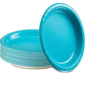 Amcrate Disposable Paper Plates Blue, 6 3/4 Inches Paper Dessert Plates, Strong and Sturdy Disposable Plates for Party, Dinner, Holiday, Picnic, or Travel Party Plates, Pack of 50