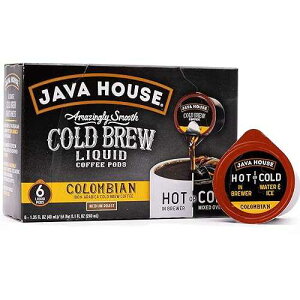 JAVA HOUSE Medium Roast Colombian Cold Brew Pods, (6 Count) Peel and Pour Pods Hot or Iced Instant Coffee Concentrate