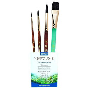 Princeton Neptune 4750 Series 4pc Watercolor Brush Set - Watercolor Brushes Professional Soft Synthetic Squirrel t Brush Set - 1pc Aquarelle 3/4 Inch & Round Artist t Brushes 2, 6 and 10 Princeton Neptune 4750 Series