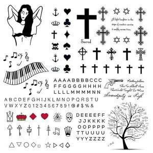 CARGEN Minimalist Realistic Temporary Tattoos - 2 Sheets 160+ PCS Alphabet Letter Literature Script Cross Crown Temporary Tattoos Fake Tattoos Great for Adults Women Men Kids on Fingers