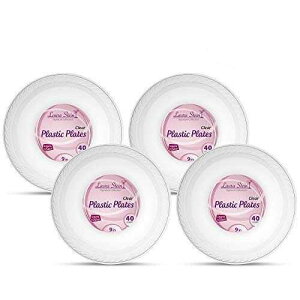 [160 Count - 9 Inch Plates] Laura Stein Premium Heavy Weight Crystal Clear Disposable Plastic Dinner Size Plate, Great For Wedding, Event, Parties, Catering, Buffets, 4 Packs