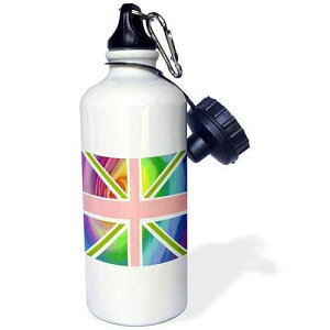 3dRose Arty Rainbow Swirl Union Jack English Flag Modern Great Britain United Kingdom England Sports Water Bottle, 21 oz, White