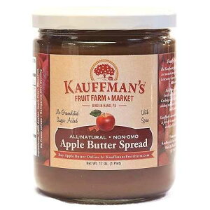 Kauffman's Fruit Farm Kauffman Orchards Homemade Apple Butter Spread, No Granulated Sugar Added, 17 Oz. (Pack of 6)