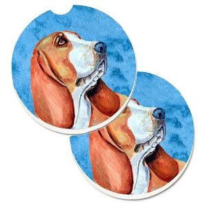 Caroline's Treasures LH9377BUCARC Blue Basset Hound Set of 2 Cup Holder Car Coasters Absorbent Sandstone Coasters for Car Cup Holders Gifts for Men or Women, Large, Multicolor