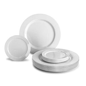  OCCASIONS  120 Plates Pack, Heavyweight Premium Disposable Plastic Plates Set 60 x 10.5'' Dinner + 60 x 6.25'' Dessert/Cake Plates (Plain White) OCCASIONS FINEST PLASTIC TABLEWARE  OCCASIONS  120 Plates Pac