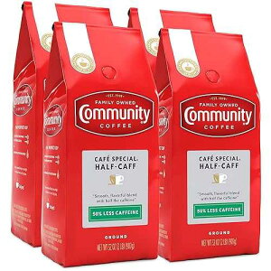 Community Coffee Cafe �X�y�V�����n�[�t�J�t�O���E���h�R�[�q�[�A�~�f�B�A���_�[�N���[�X�g�A32�I���X�o�b�O�i4�p�b�N�j Community Coffee Cafe Special Half-Caff Ground Coffee, Medium Dark Roast, 32 Ounce Bag (Pack of