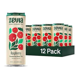 Zevia Zero Sugar Tea, Black Tea with Raspberry, 12 oz Cans (12-Pack) Naturally Sweetened, Non-GMO Project Verified, Gluten-Free, Vegan