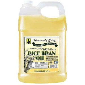 RICE BRAN OIL 1 Gallon (128 Ounces) Kosher All- Natural, Made from 100% Non-GMO Rice Rich in Vit E and Gamma Oryzanol Unfiltered, No Trans Fat by Heavenly Chef