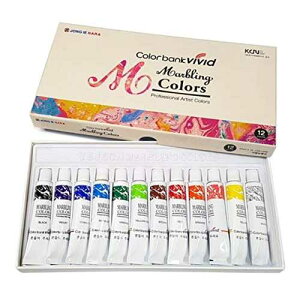 �V�������}�[�u�����O�y�C���g 12 �F�`���[�u�Z�b�g/12ml �}�[�u���L�b�g Color bank vivid New Water Marbling Paint 12 Colors Tube Set / 12ml Marble kit