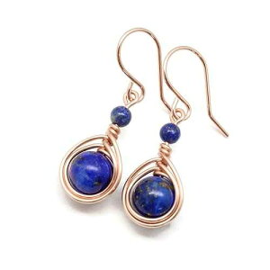 ���s�X��Εt�����[�Y�S�[���h ���C���[���b�v�C�������O Pillar of Salt Studio Rose Gold Wire Wrapped Earrings with Lapis Gemstones