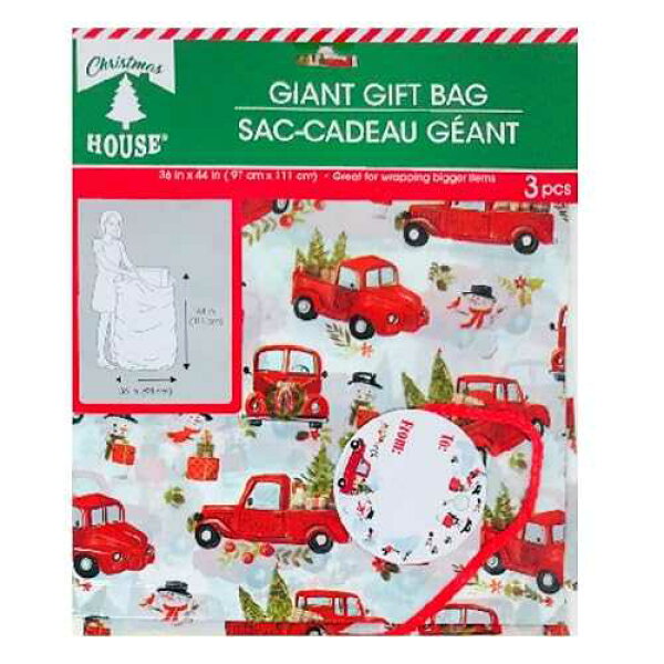 巨大なギフトバッグ 44 インチ x 36 インチ、ネクタイとタグ付き ホリデー クリスマス (レッドトラック) Christmas House Giant Gift Bags 44 in by 36 in with Tie and Tag Holiday Christmas (Red Truck)