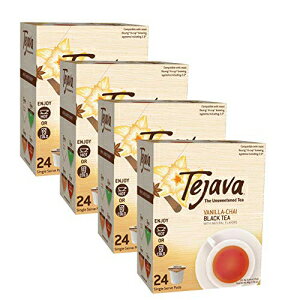 Tejava無糖紅茶ポッドと天然バニラチャイフレーバー、受賞歴のあるお茶、100％リサイクル可能なシングルサーブカップ| キューリグKカップ互換（96の場合） Tejava Unsweetened Black Tea Pods with Natural