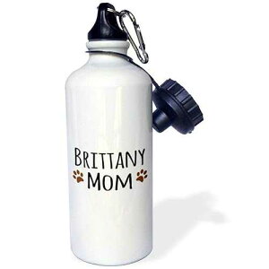 3dRose "Brittany Spaniel Dog Mom-Doggie by breed-brown muddy paw prints love doggy lover mama pet owner" Sports Water Bottle, 21 oz, White